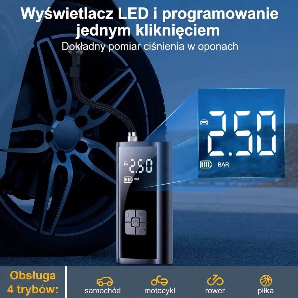 Bezprzewodowy kompresor do opon 150 PSI