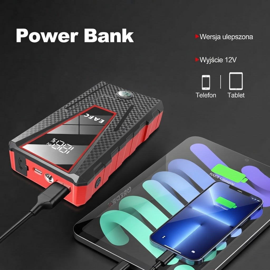 Booster rozruchowy 600 A z power bankiem i latarką