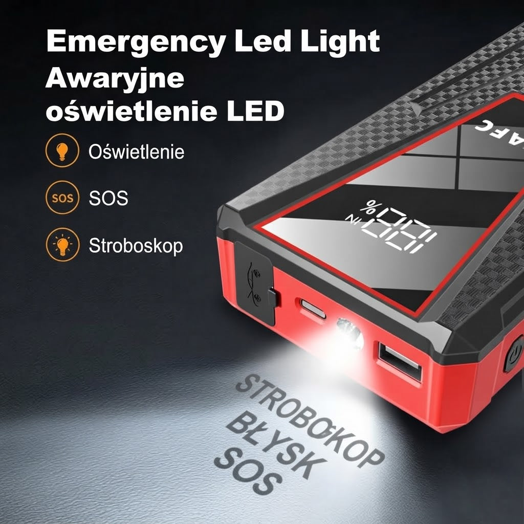 Booster rozruchowy 600 A z power bankiem i latarką